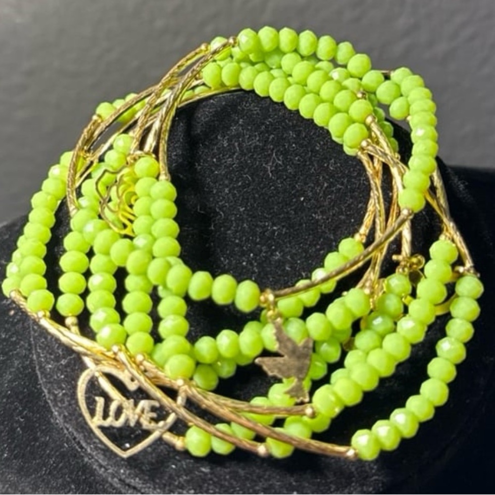 Green and Gold Beaded Bracelet Set